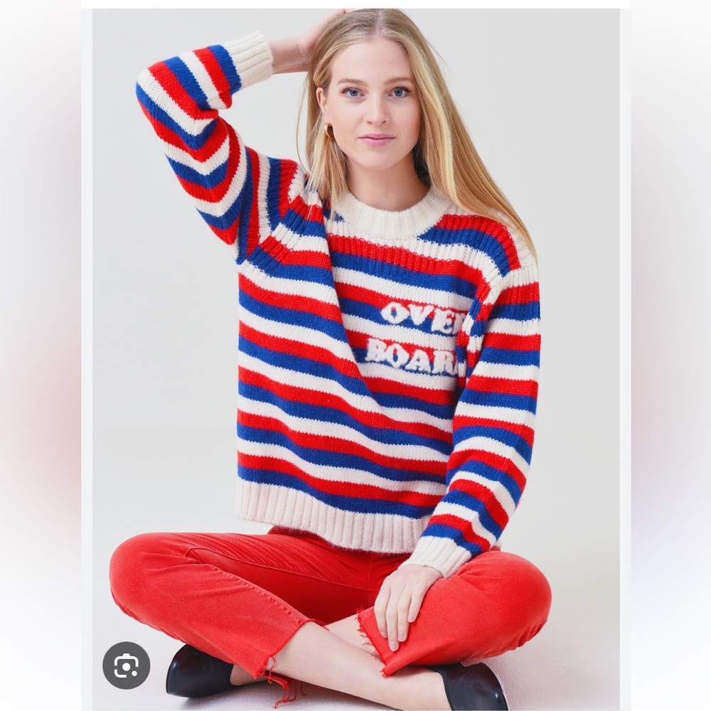 MOTHER Striped Crew Neck Sweater - Red, Blue, White